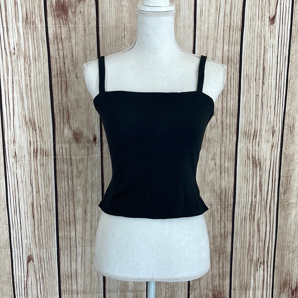 Finley Versatile Double Layer Wide Strap Cropped Black Tank Top Small
